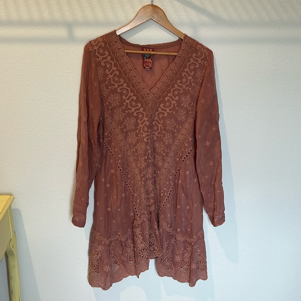 Johnny Was Embroidered Mauve Tunic Mini Dress